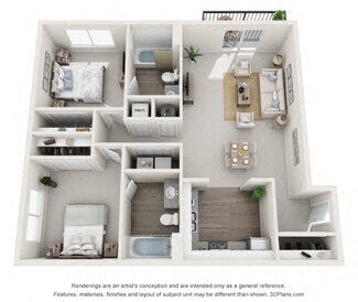 Floor plan for 2 beds, 2 baths, 900 sqft